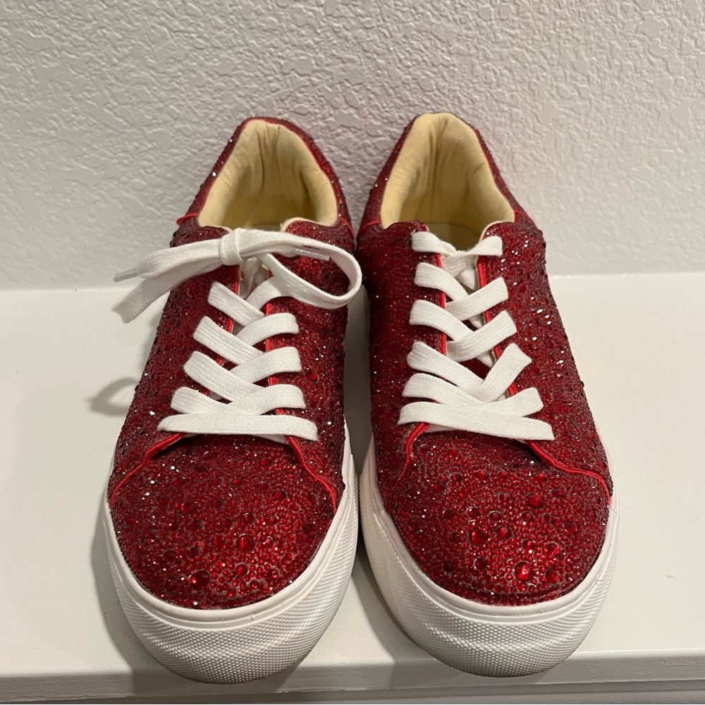 Betsey Johnson Sidny Red Rhinestone Platform Sneaker Size 8.5